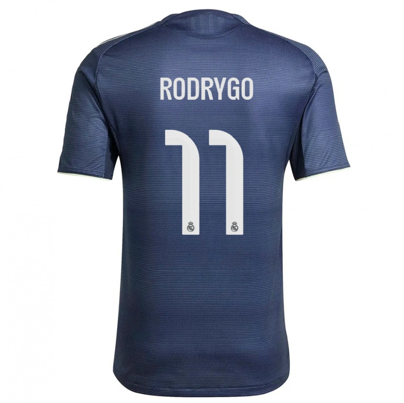 Danxen Mulher Camisola Rodrygo #11 Azul Marinho Prata Alternativa 2025/26 Camisa