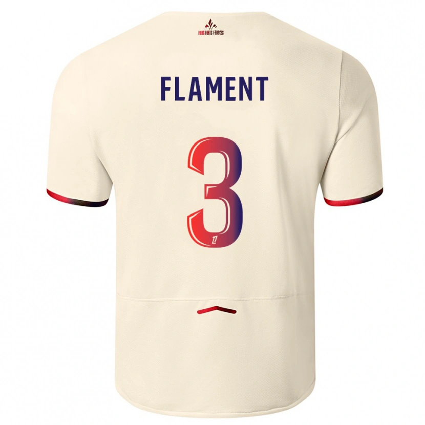 Danxen Mulher Camisola Corentin Flament #3 Branco Sujo Vermelho Alternativa 2025/26 Camisa