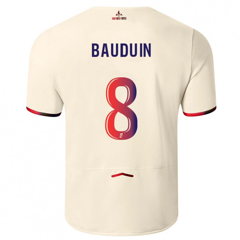 Danxen Mulher Camisola Justine Bauduin #8 Branco Sujo Vermelho Alternativa 2025/26 Camisa