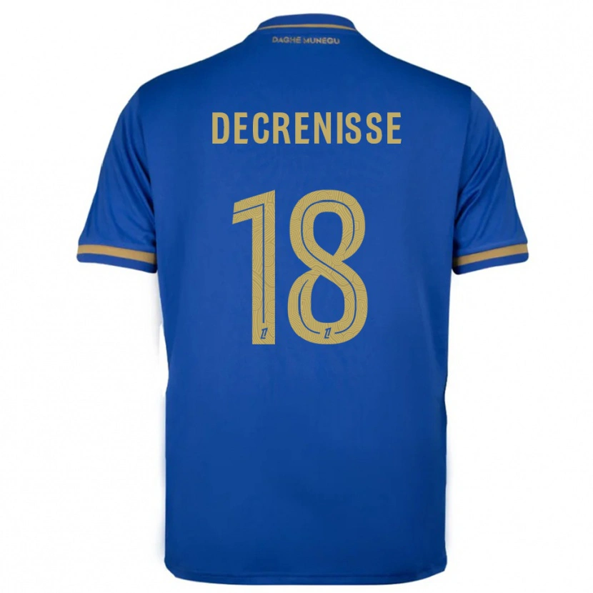 Danxen Mulher Camisola Axel Decrenisse #18 Azul Dourado Alternativa 2025/26 Camisa