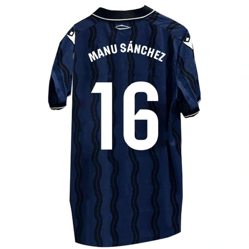 Danxen Mulher Camisola Manu Sánchez #16 Azul Escuro Preto Alternativa 2025/26 Camisa