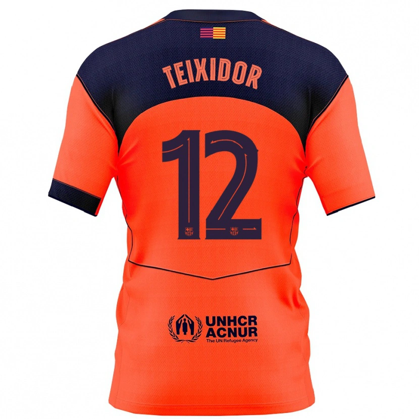 Danxen Mulher Camisola Nil Teixidor #12 Laranja Marinho Terceiro 2025/26 Camisa