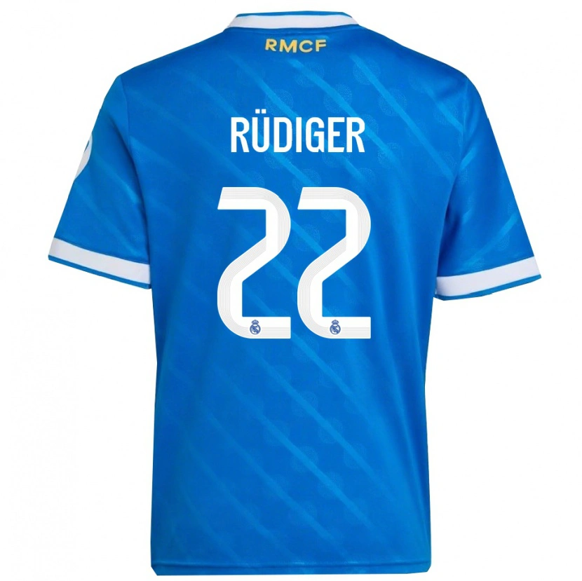 Danxen Mulher Camisola Antonio Rüdiger #22 Azul Branco Terceiro 2025/26 Camisa