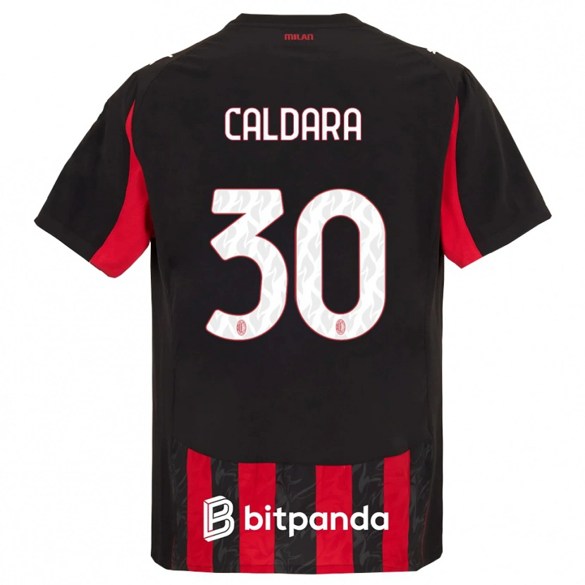 Danxen Criança Camisola Mattia Caldara #30 Vermelho Preto Principal 2025/26 Camisa