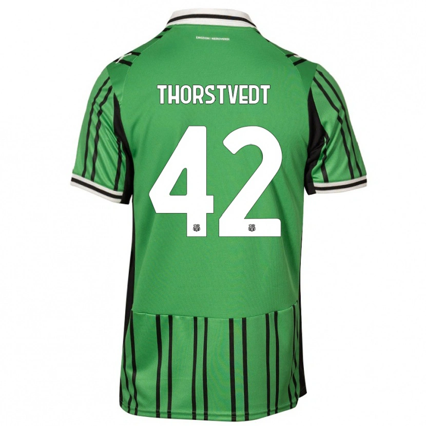 Danxen Criança Camisola Kristian Thorstvedt #42 Verde Preto Principal 2025/26 Camisa
