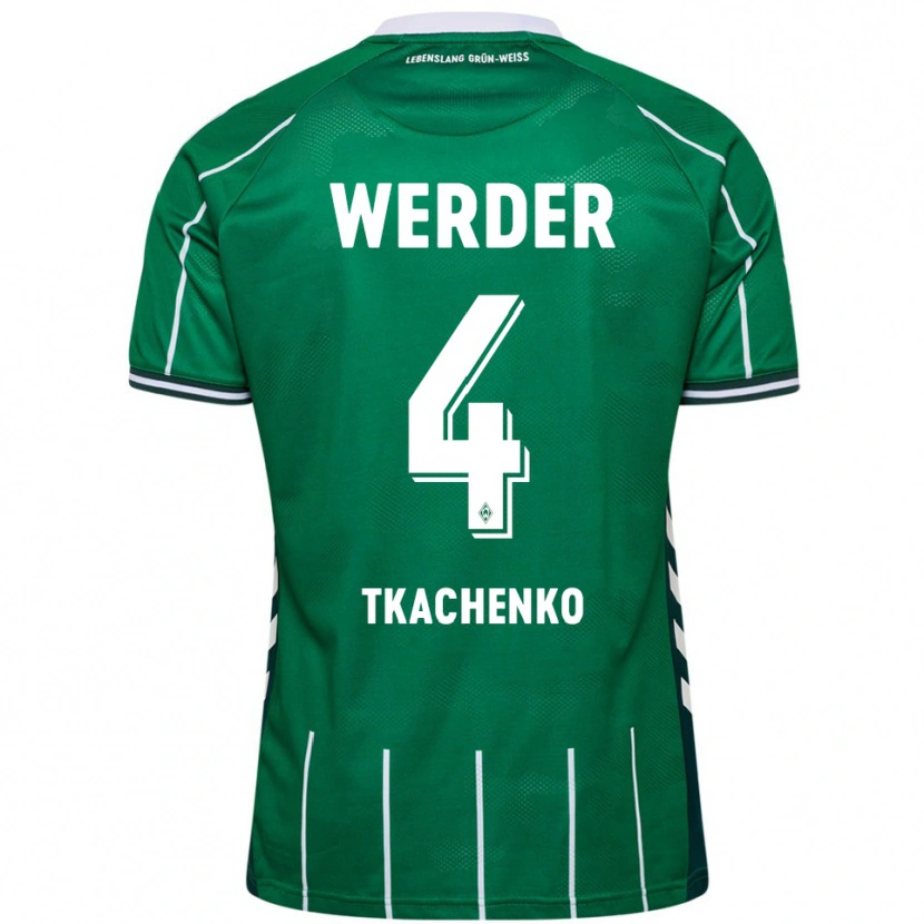 Danxen Criança Camisola Oleksandr Tkachenko #4 Verde Branco Principal 2025/26 Camisa