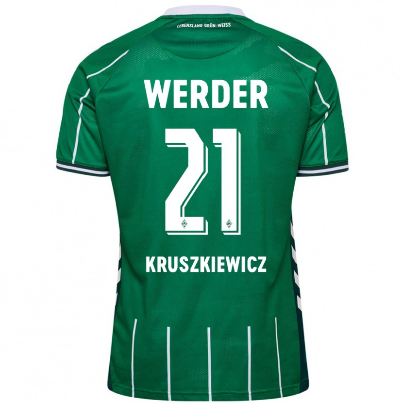 Danxen Criança Camisola Jakub Kruszkiewicz #21 Verde Branco Principal 2025/26 Camisa