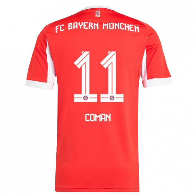 Danxen Criança Camisola Kingsley Coman #11 Vermelho Branco Principal 2025/26 Camisa