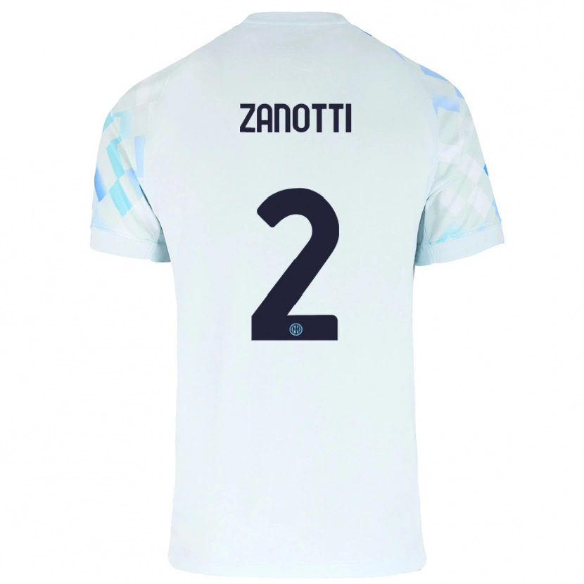 Danxen Criança Camisola Mattia Zanotti #2 Branco Azul Alternativa 2025/26 Camisa