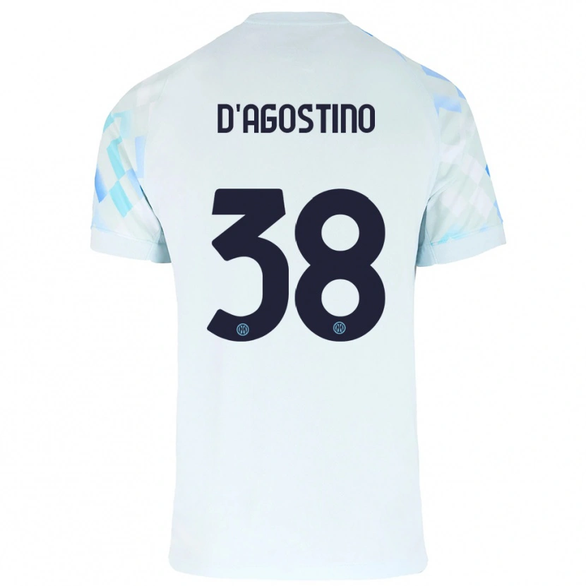 Danxen Criança Camisola Giovanni D'agostino #38 Branco Azul Alternativa 2025/26 Camisa