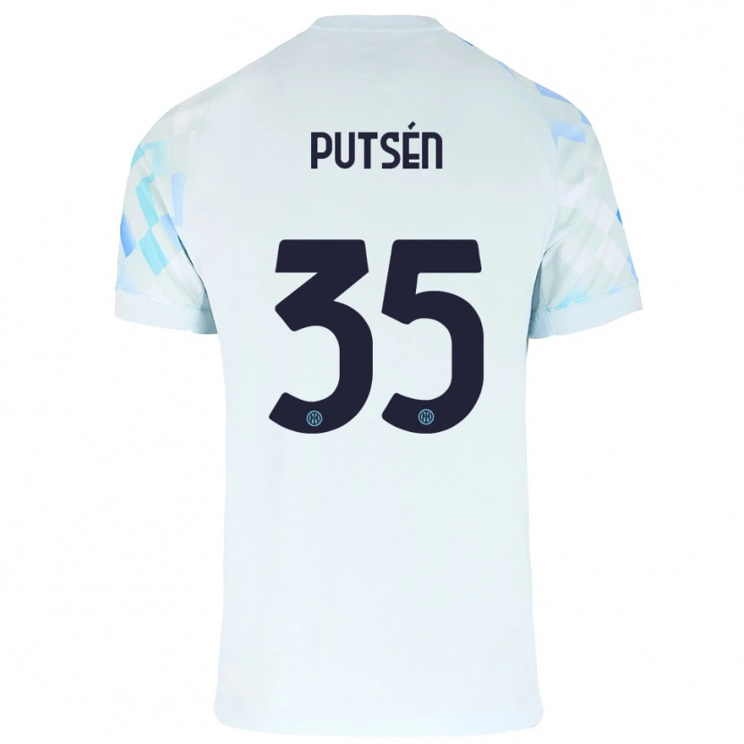 Danxen Criança Camisola Dino Putsén #35 Branco Azul Alternativa 2025/26 Camisa