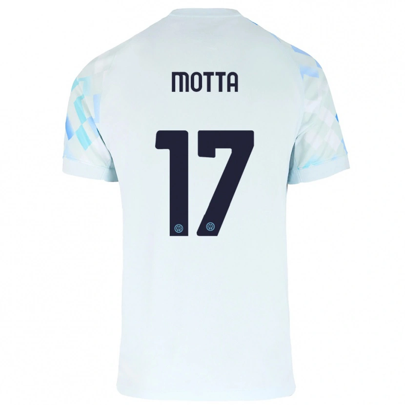 Danxen Criança Camisola Matteo Motta #17 Branco Azul Alternativa 2025/26 Camisa