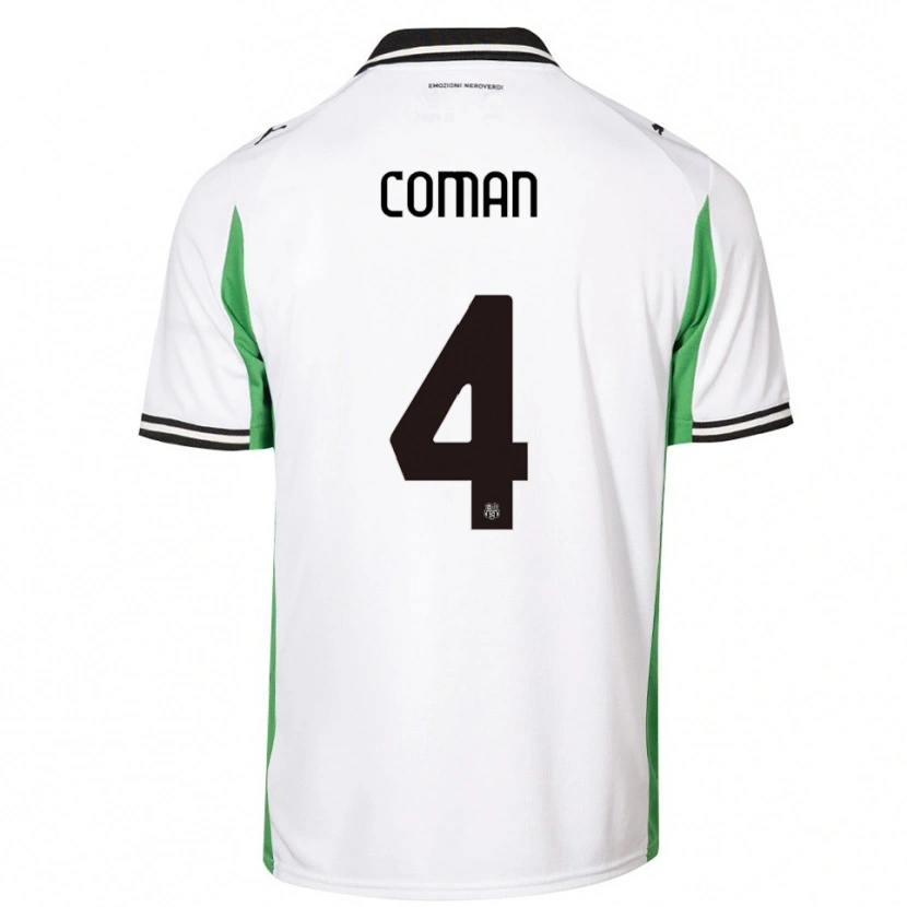Danxen Criança Camisola Rareș Coman #4 Branco Verde Preto Alternativa 2025/26 Camisa