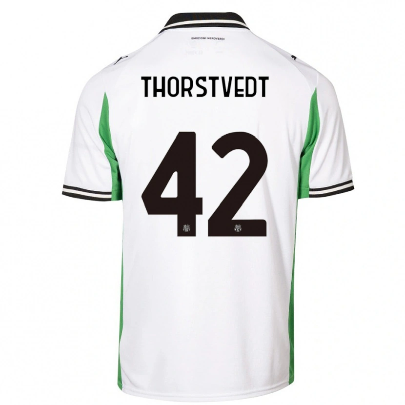 Danxen Criança Camisola Kristian Thorstvedt #42 Branco Verde Preto Alternativa 2025/26 Camisa