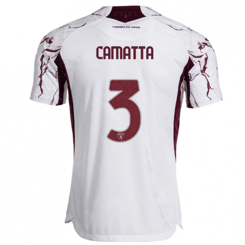 Danxen Criança Camisola Alessandro Camatta #3 Branco Borgonha Alternativa 2025/26 Camisa