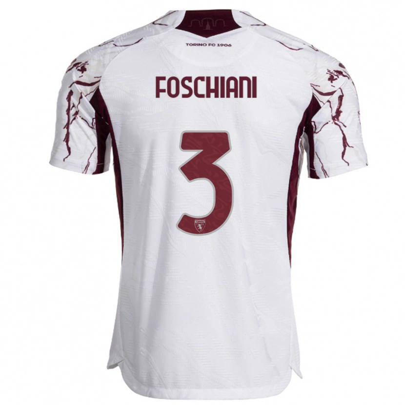 Danxen Criança Camisola Francesco Foschiani #3 Branco Borgonha Alternativa 2025/26 Camisa