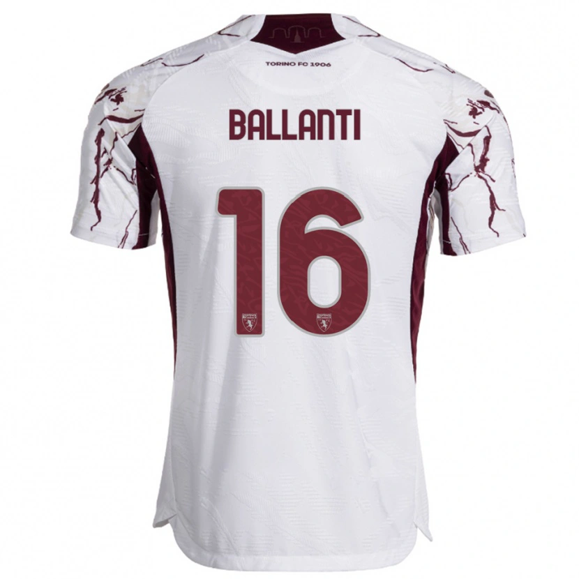 Danxen Criança Camisola Andrea Ballanti #16 Branco Borgonha Alternativa 2025/26 Camisa
