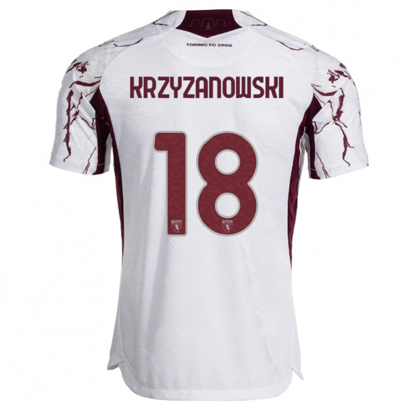 Danxen Criança Camisola Jakub Krzyzanowski #18 Branco Borgonha Alternativa 2025/26 Camisa