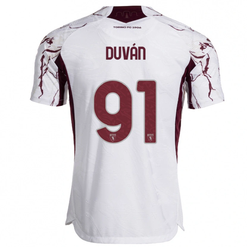 Danxen Criança Camisola Duván Zapata #91 Branco Borgonha Alternativa 2025/26 Camisa