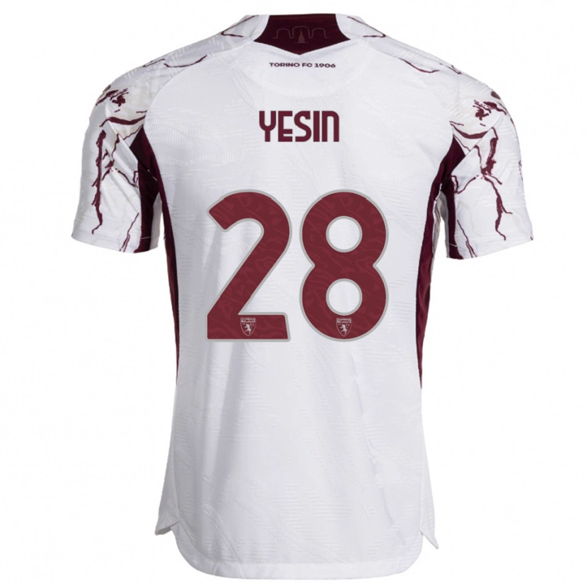 Danxen Criança Camisola Demyan Yesin #28 Branco Borgonha Alternativa 2025/26 Camisa