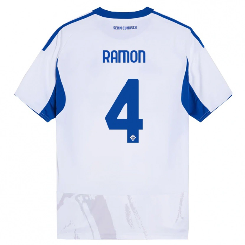 Danxen Criança Camisola Jacobo Ramón #4 Branco Azul Alternativa 2025/26 Camisa