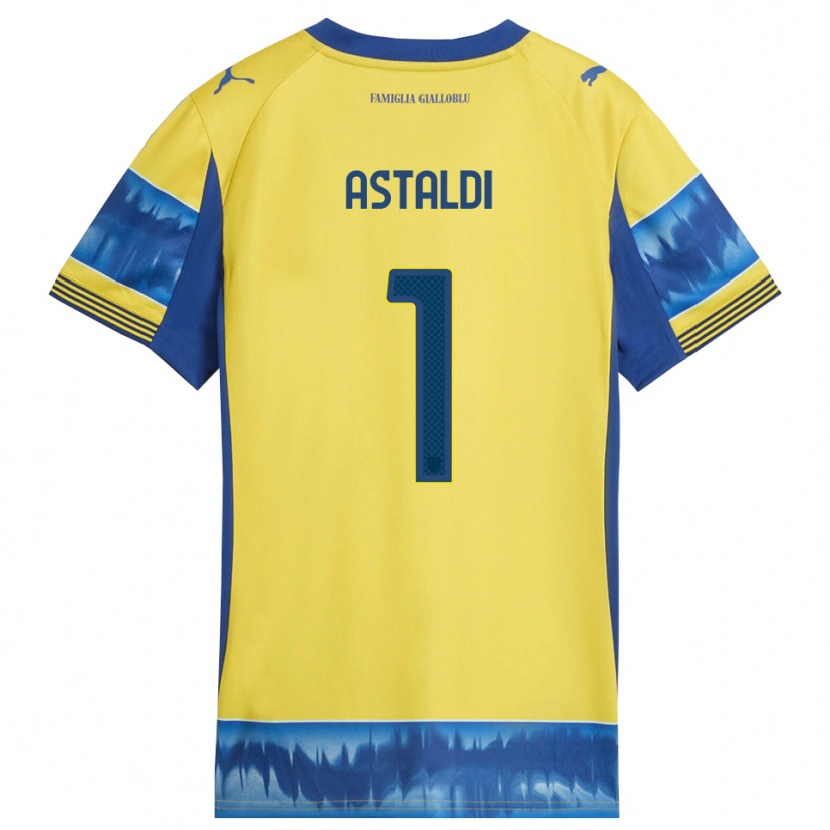 Danxen Criança Camisola Gianluca Astaldi #1 Amarelo Azul Alternativa 2025/26 Camisa