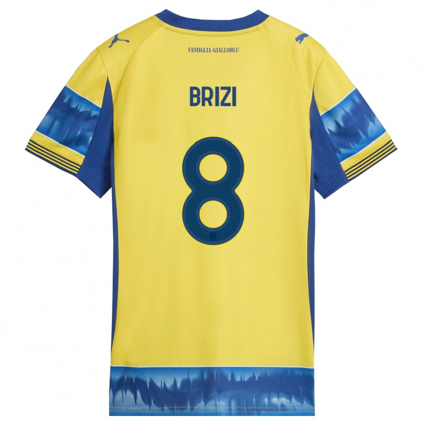Danxen Criança Camisola Andrea Brizi #8 Amarelo Azul Alternativa 2025/26 Camisa