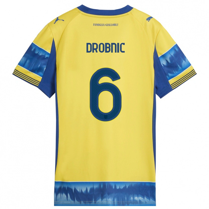 Danxen Criança Camisola Dominik Drobnic #6 Amarelo Azul Alternativa 2025/26 Camisa