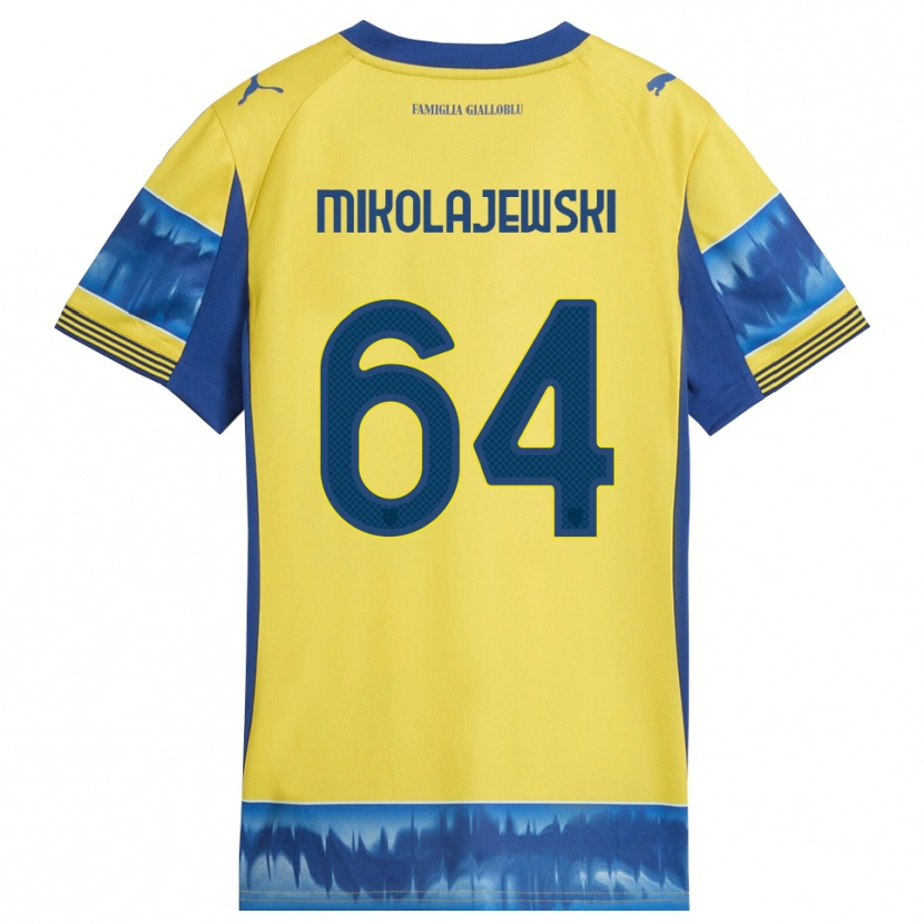 Danxen Criança Camisola Daniel Mikolajewski #64 Amarelo Azul Alternativa 2025/26 Camisa