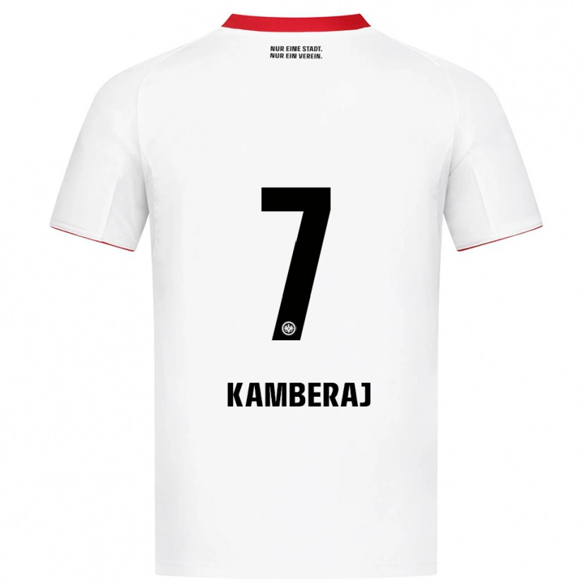 Danxen Criança Camisola Donart Kamberaj #7 Branco Vermelho Alternativa 2025/26 Camisa