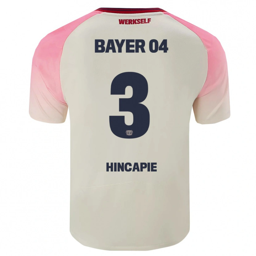 Danxen Criança Camisola Piero Hincapié #3 Rosa Branco Sujo Alternativa 2025/26 Camisa