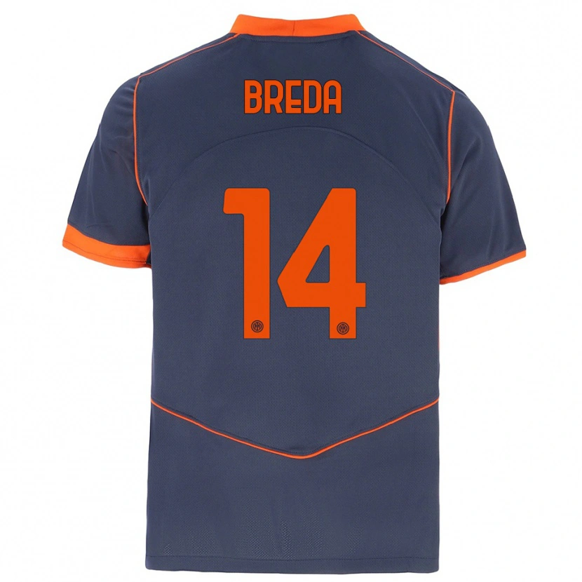 Danxen Criança Camisola Cristian Breda #14 Cinza Laranja Terceiro 2025/26 Camisa