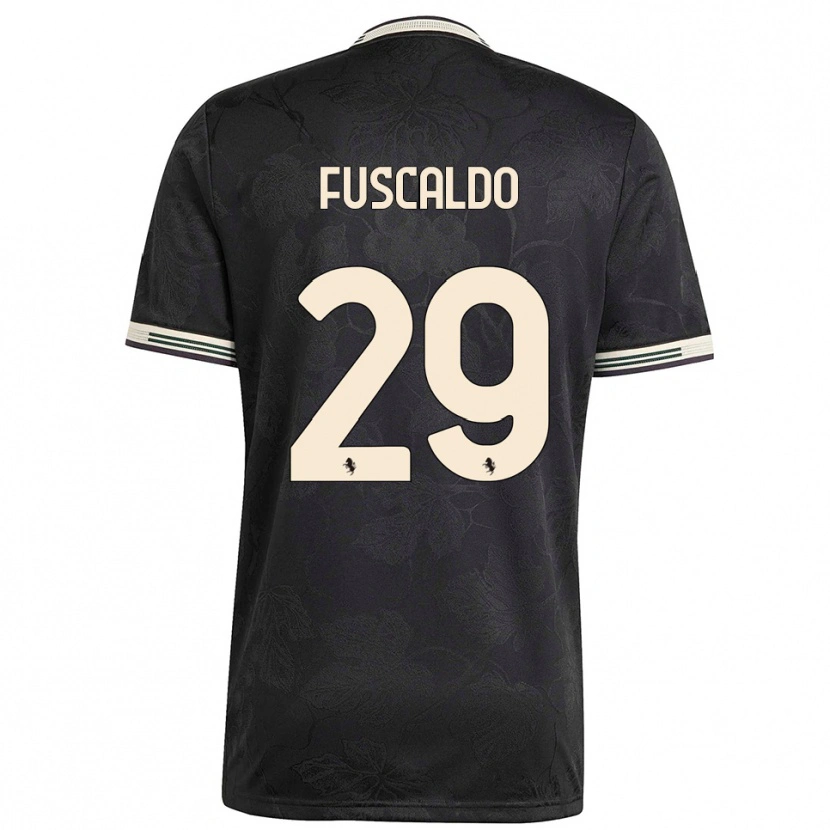 Danxen Criança Camisola Matteo Fuscaldo #29 Preto Branco Verde Terceiro 2025/26 Camisa