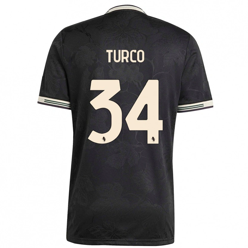 Danxen Criança Camisola Stefano Turco #34 Preto Branco Verde Terceiro 2025/26 Camisa