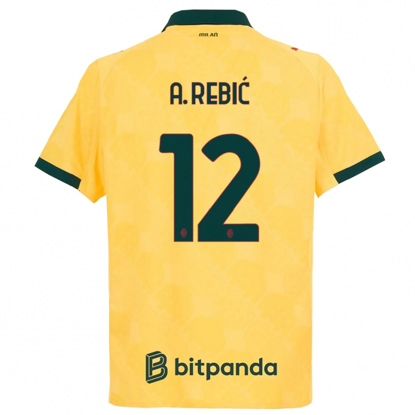 Danxen Criança Camisola Ante Rebic #12 Amarelo Preto Terceiro 2025/26 Camisa