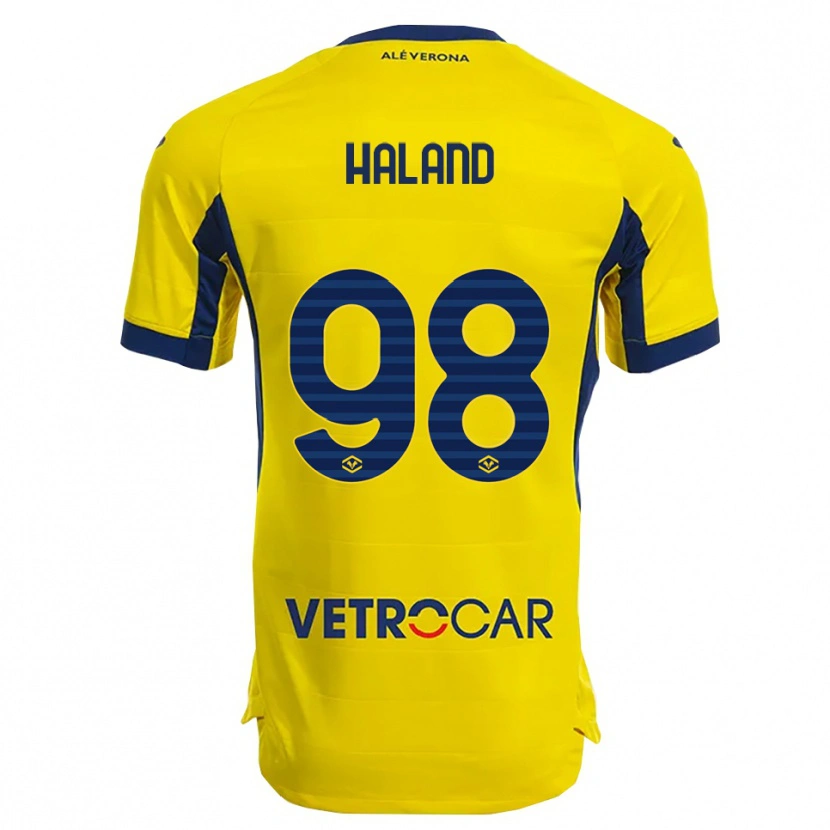 Danxen Homem Camisola Benedicte Iversen Håland #98 Amarelo Marinho Alternativa 2025/26 Camisa