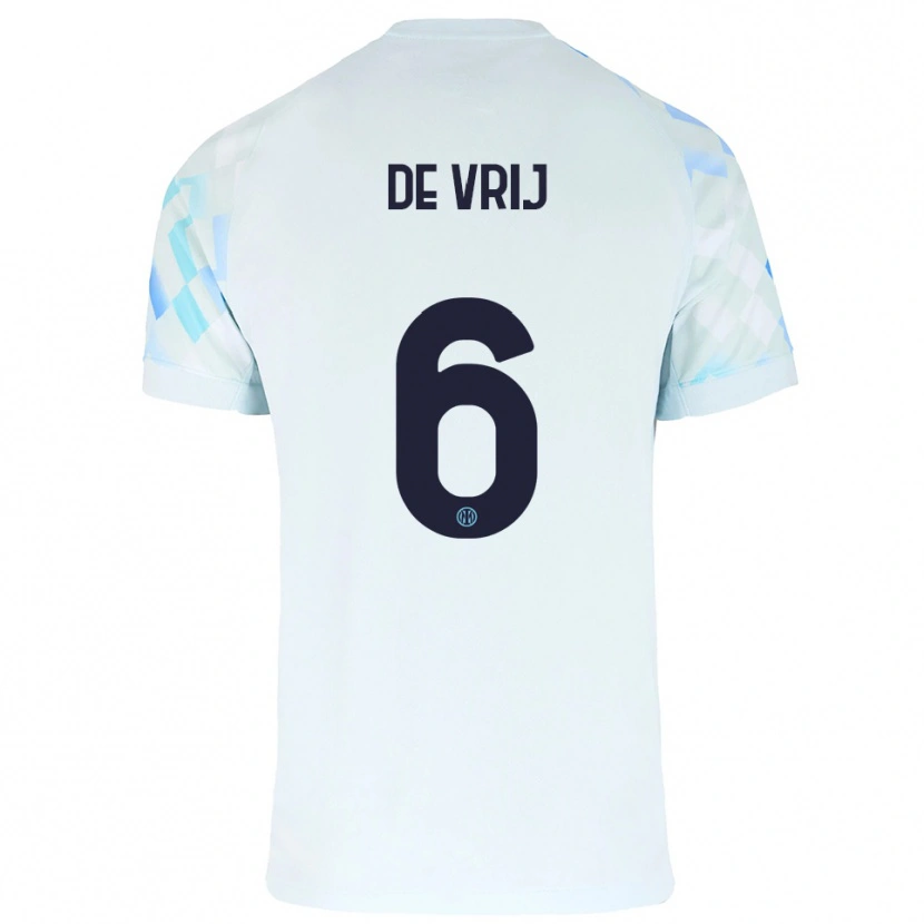 Danxen Homem Camisola Stefan De Vrij #6 Branco Azul Alternativa 2025/26 Camisa