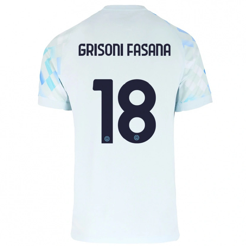 Danxen Homem Camisola Marco Grisoni Fasana #18 Branco Azul Alternativa 2025/26 Camisa