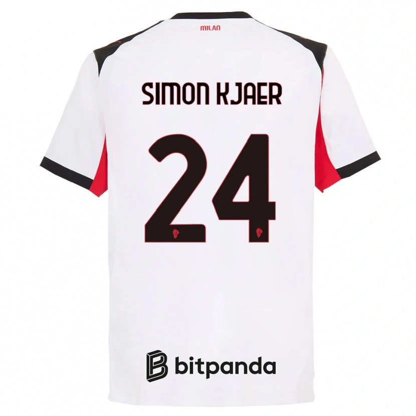 Danxen Homem Camisola Simon Kjaer #24 Branco Preto Alternativa 2025/26 Camisa