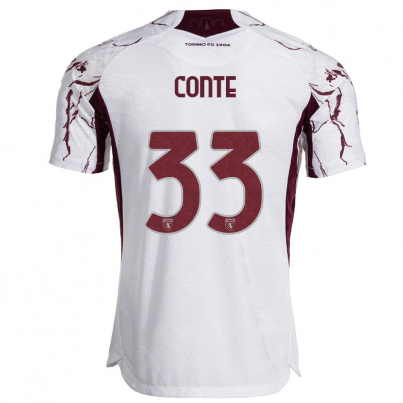 Danxen Homem Camisola Gioele Conte #33 Branco Borgonha Alternativa 2025/26 Camisa