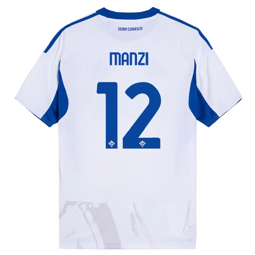 Danxen Homem Camisola Federico Manzi #12 Branco Azul Alternativa 2025/26 Camisa