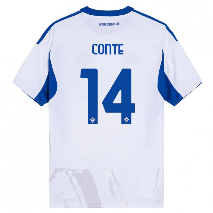 Danxen Homem Camisola Federico Conte #14 Branco Azul Alternativa 2025/26 Camisa