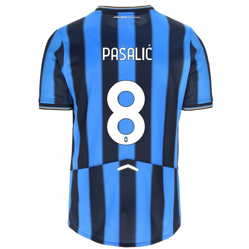 Danxen Mulher Camisola Mario Pasalić #8 Azul Celeste Preto Principal 2025/26 Camisa