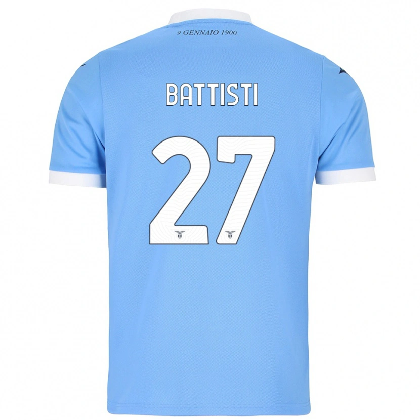 Danxen Mulher Camisola Valerio Battisti #27 Azul Celeste Branco Principal 2025/26 Camisa