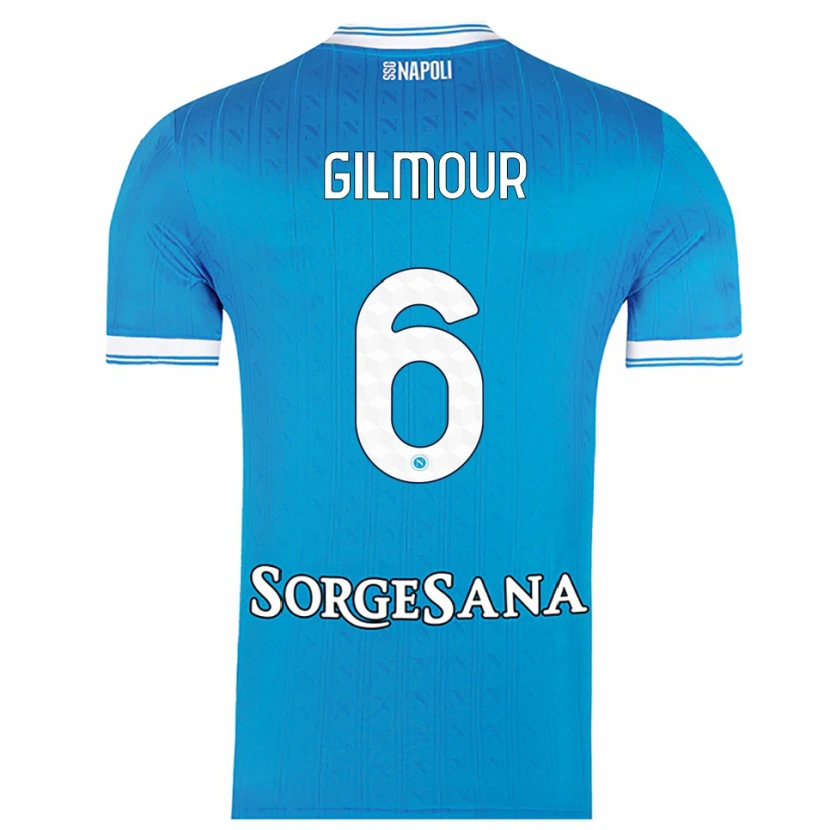 Danxen Mulher Camisola Billy Gilmour #6 Azul Celeste Branco Principal 2025/26 Camisa