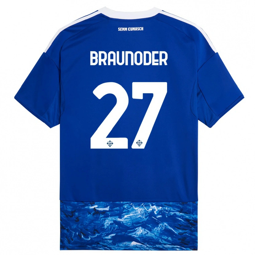 Danxen Mulher Camisola Matthias Braunöder #27 Azul Branco Principal 2025/26 Camisa