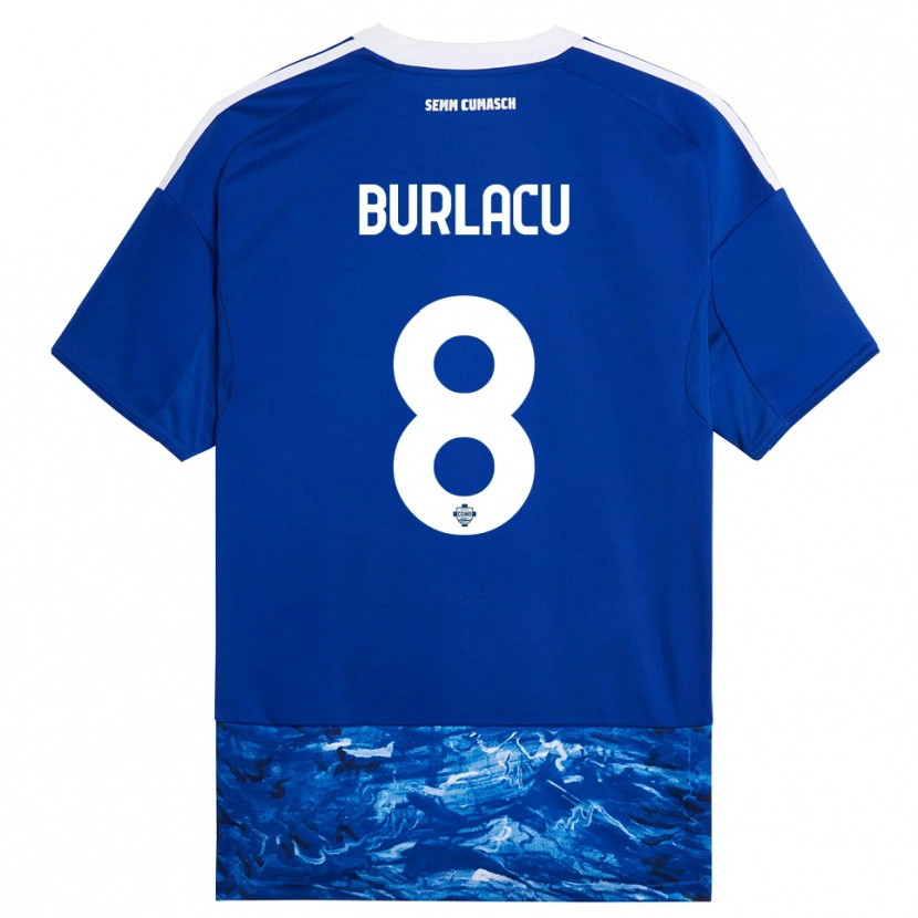 Danxen Mulher Camisola Sebastian Burlacu #8 Azul Branco Principal 2025/26 Camisa