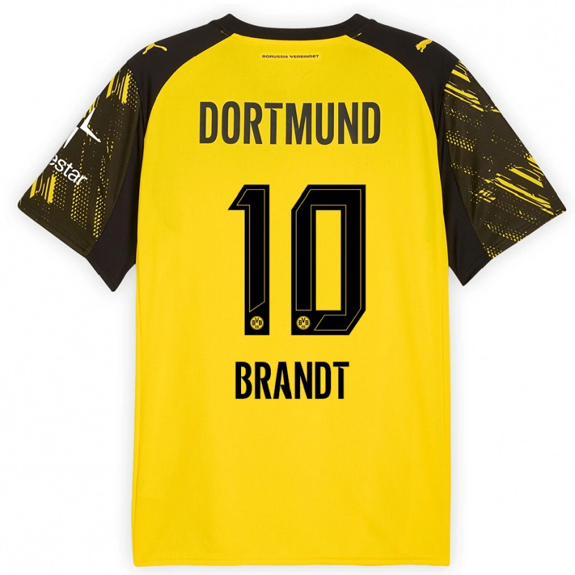 Danxen Mulher Camisola Julian Brandt #10 Amarelo Preto Principal 2025/26 Camisa