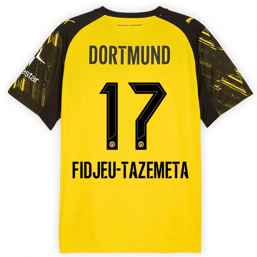 Danxen Mulher Camisola Thierry Fidjeu-Tazemeta #17 Amarelo Preto Principal 2025/26 Camisa