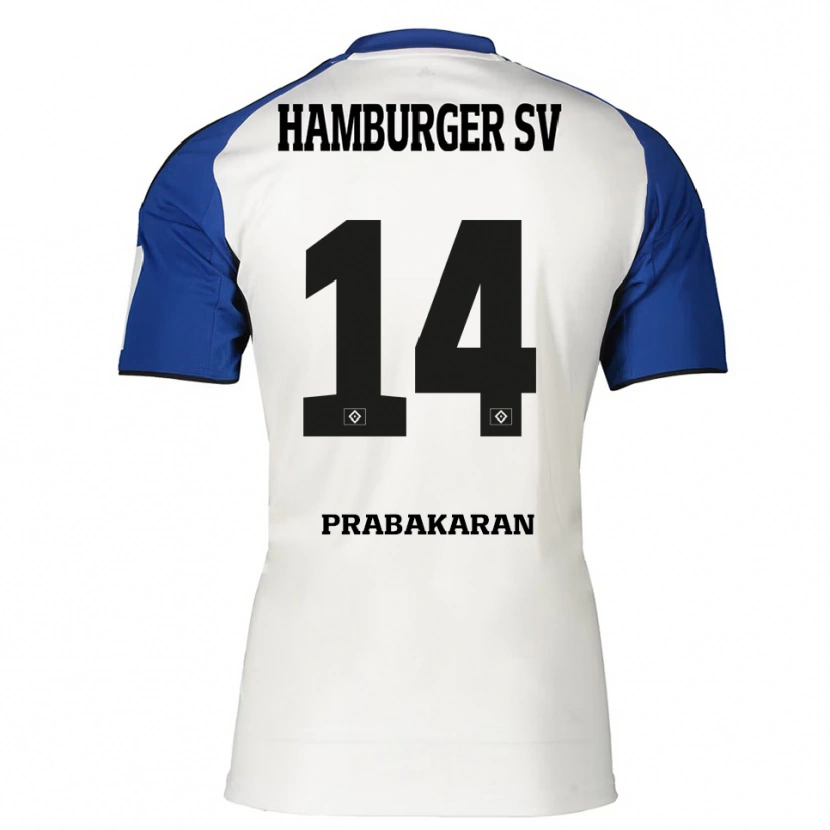 Danxen Mulher Camisola Nilavan Prabakaran #14 Branco Azul Principal 2025/26 Camisa